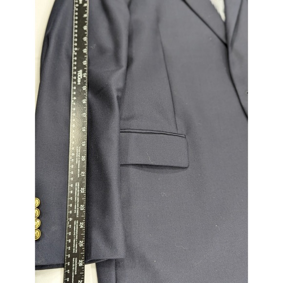 Stafford Blazer Sport Coat Jacket 100% Wool Navy Blue Metal Buttons 46L 48" EUC - Picture 12 of 15